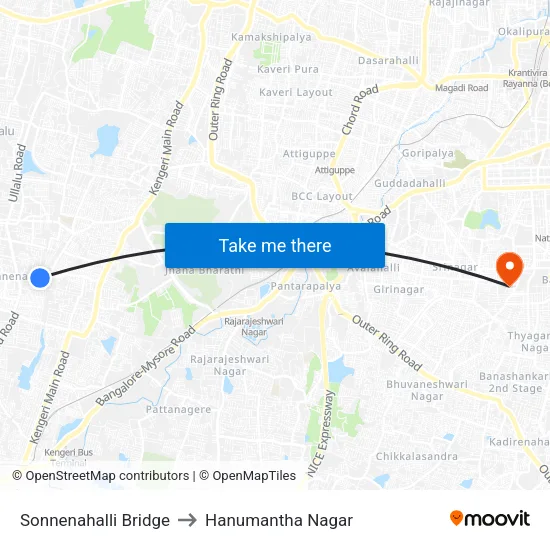 Sonnenahalli Bridge to Hanumantha Nagar map