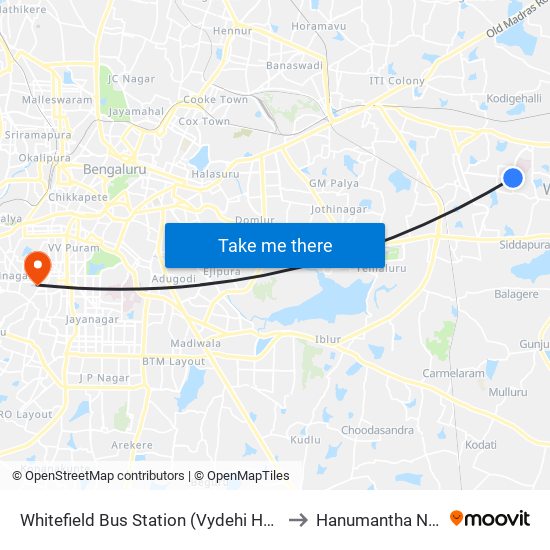 Whitefield Bus Station (Vydehi Hospital) to Hanumantha Nagar map