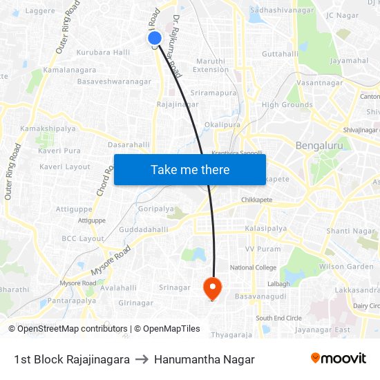 1st Block Rajajinagara to Hanumantha Nagar map