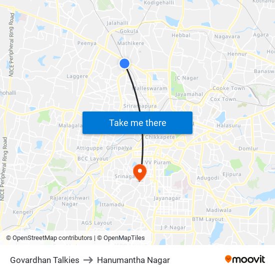 Govardhan Talkies to Hanumantha Nagar map