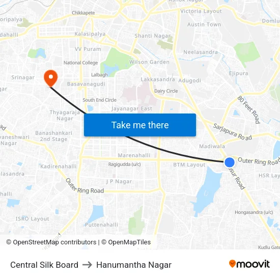 Central Silk Board to Hanumantha Nagar map