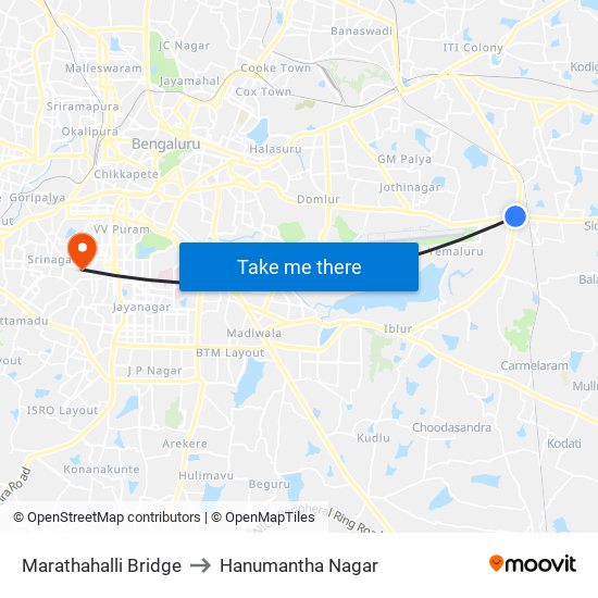 Marathahalli Bridge to Hanumantha Nagar map