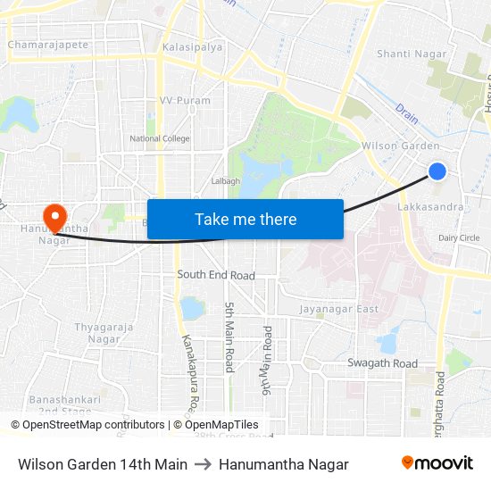 Wilson Garden 14th Main to Hanumantha Nagar map