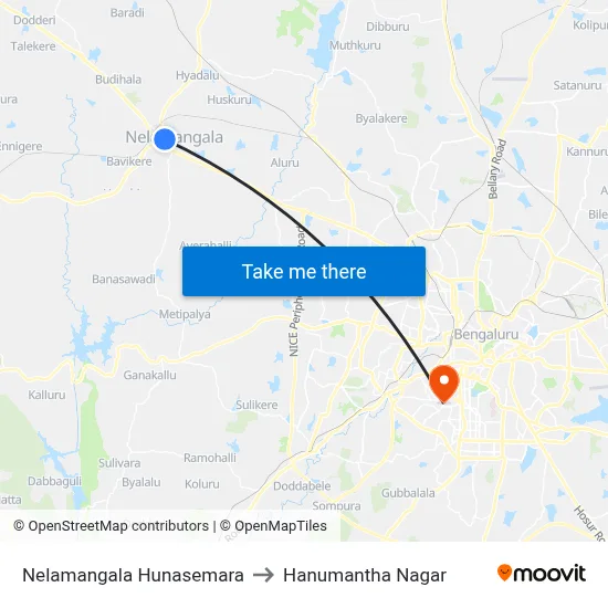 Nelamangala Hunasemara to Hanumantha Nagar map