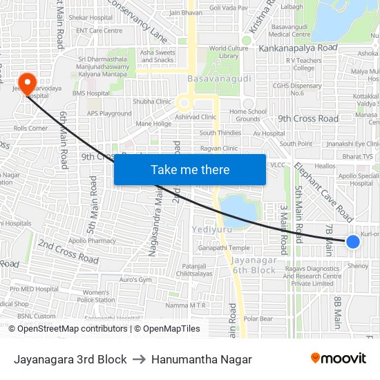 Jayanagara 3rd Block to Hanumantha Nagar map