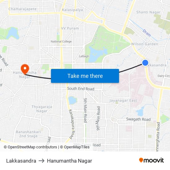 Lakkasandra to Hanumantha Nagar map