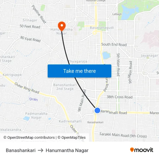 Banashankari to Hanumantha Nagar map