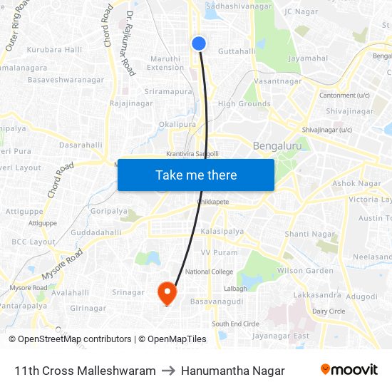 11th Cross Malleshwaram to Hanumantha Nagar map