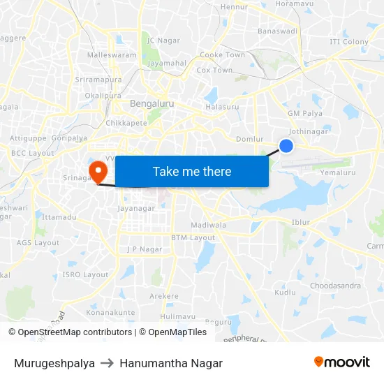 Murugeshpalya to Hanumantha Nagar map