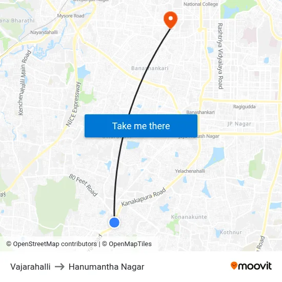 Vajarahalli to Hanumantha Nagar map