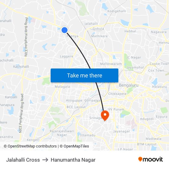 Jalahalli Cross to Hanumantha Nagar map