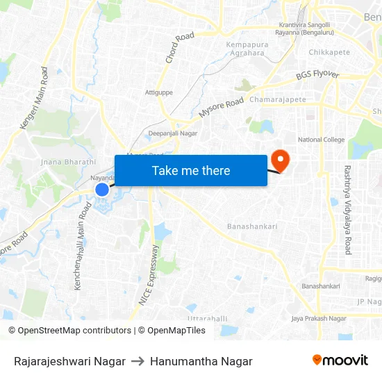 Rajarajeshwari Nagar to Hanumantha Nagar map