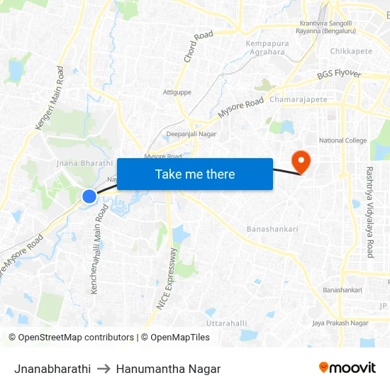 Jnanabharathi to Hanumantha Nagar map