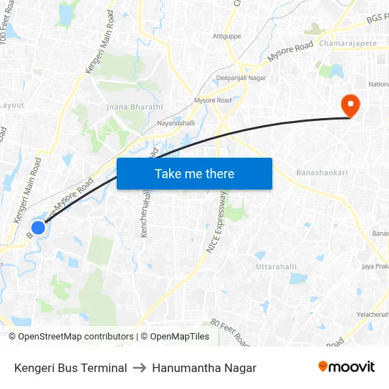 Kengeri Bus Terminal to Hanumantha Nagar map