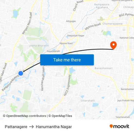 Pattanagere to Hanumantha Nagar map