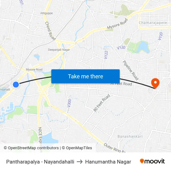 Pantharapalya - Nayandahalli to Hanumantha Nagar map