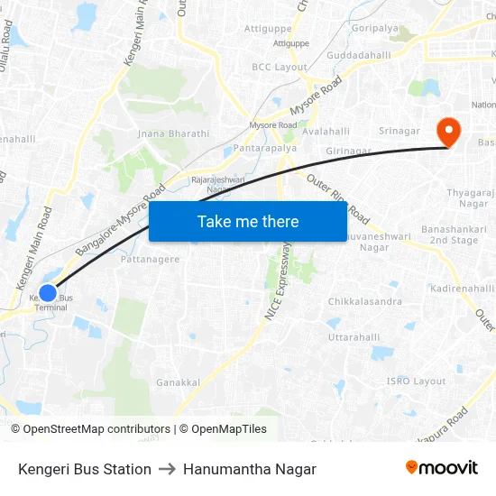 Kengeri Bus Station to Hanumantha Nagar map