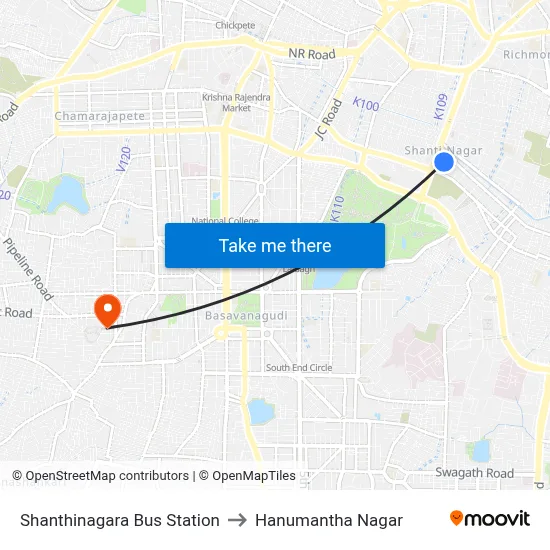 Shanthinagara Bus Station to Hanumantha Nagar map
