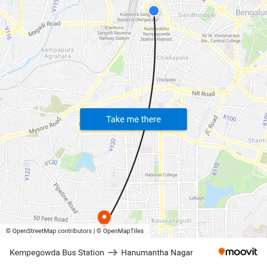 Kempegowda Bus Station to Hanumantha Nagar map