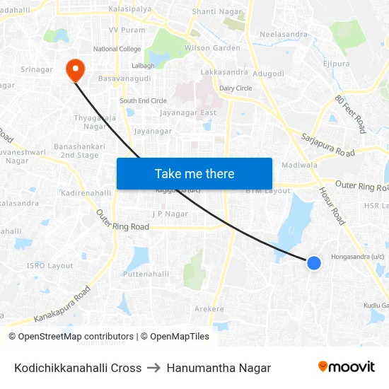 Kodichikkanahalli Cross to Hanumantha Nagar map