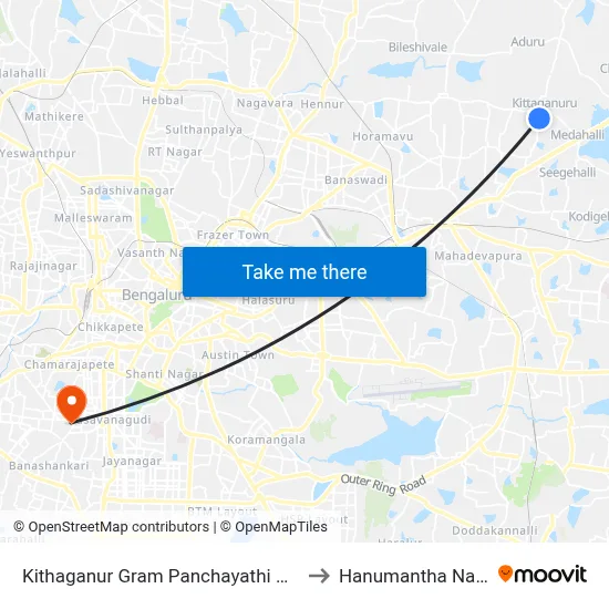 Kithaganur Gram Panchayathi Office to Hanumantha Nagar map