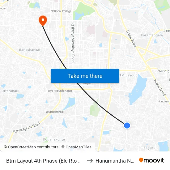 Btm Layout 4th Phase (Elc Rto Office) to Hanumantha Nagar map
