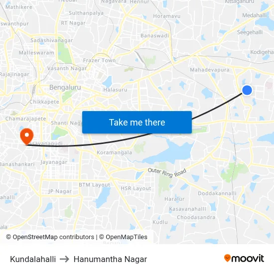 Kundalahalli to Hanumantha Nagar map