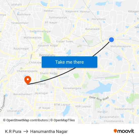 K.R Pura to Hanumantha Nagar map