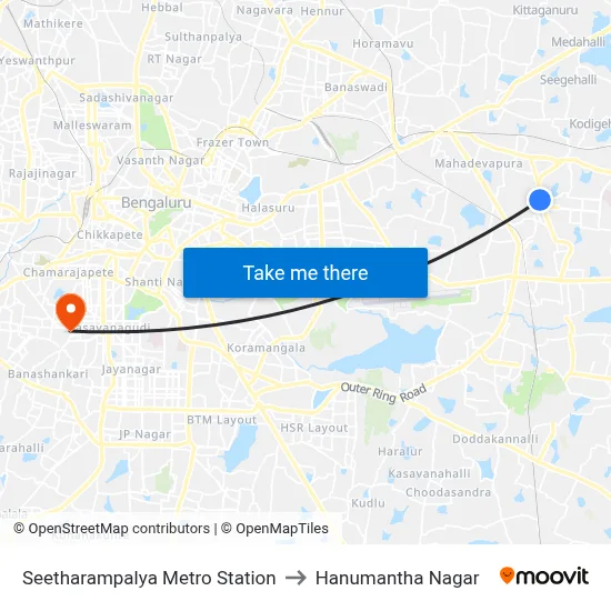 Seetharampalya Metro Station to Hanumantha Nagar map