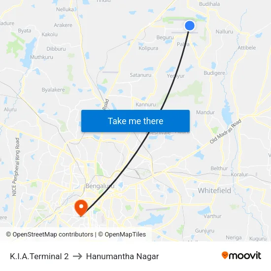 K.I.A.Terminal 2 to Hanumantha Nagar map