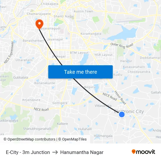 E-City - 3m Junction to Hanumantha Nagar map