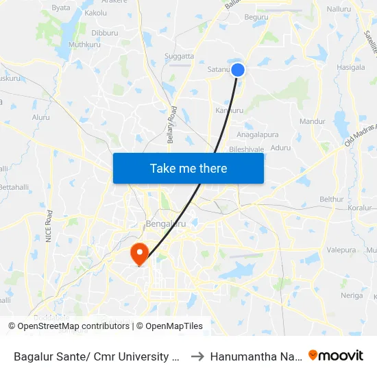 Bagalur Sante/ Cmr University Cross to Hanumantha Nagar map