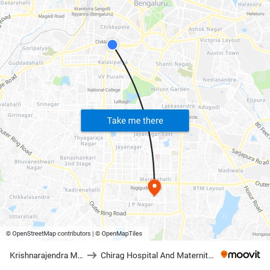 Krishnarajendra Market to Chirag Hospital And Maternity Center map