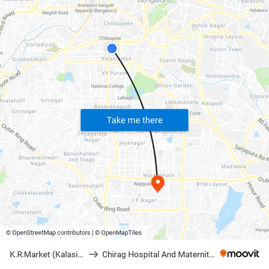 K.R.Market (Kalasipalya) to Chirag Hospital And Maternity Center map
