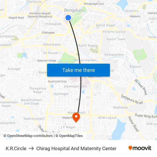 K.R.Circle to Chirag Hospital And Maternity Center map