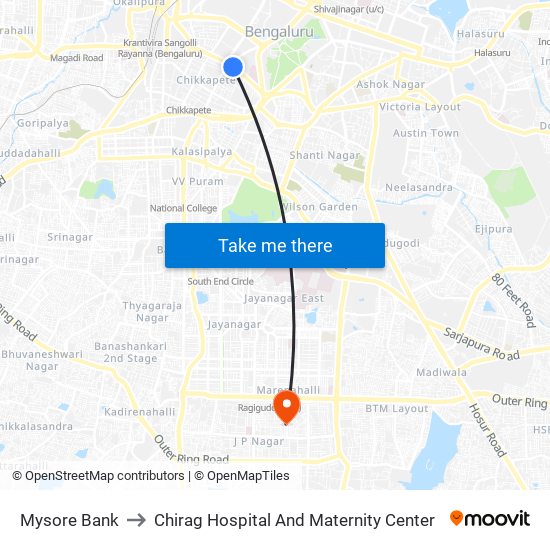 Mysore Bank to Chirag Hospital And Maternity Center map