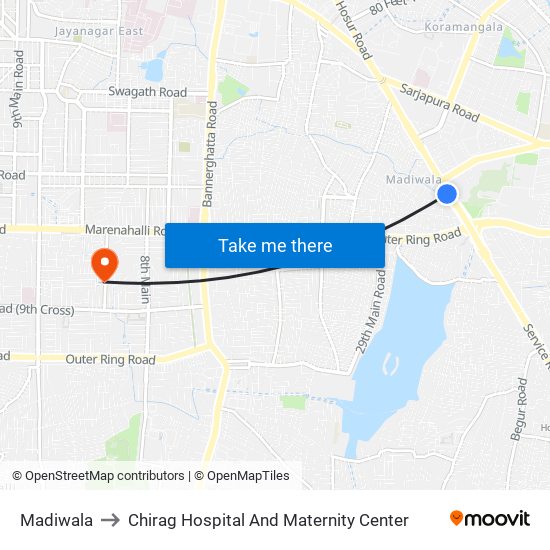 Madiwala to Chirag Hospital And Maternity Center map