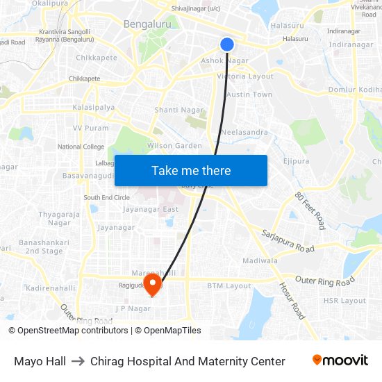 Mayo Hall to Chirag Hospital And Maternity Center map