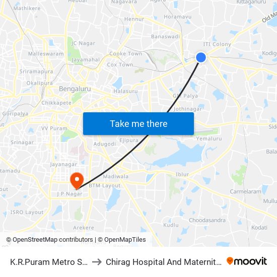 K.R.Puram Metro Station to Chirag Hospital And Maternity Center map