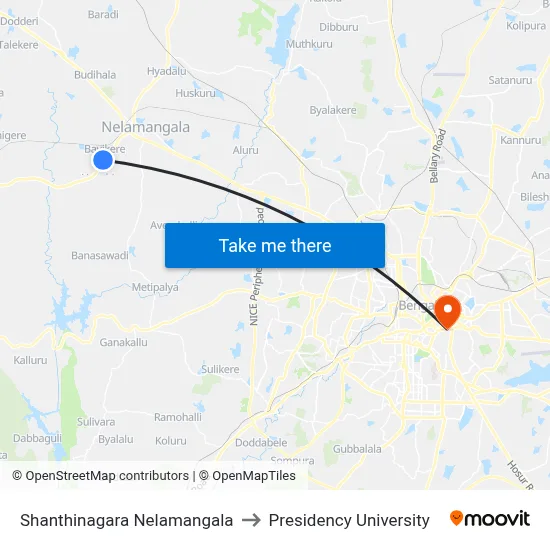 Shanthinagara Nelamangala to Presidency University map