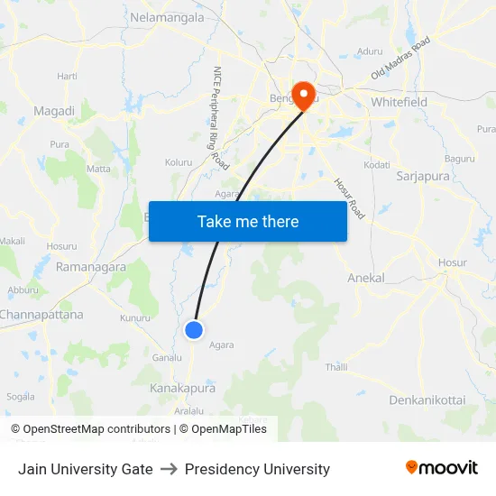 Jain University Gate to Presidency University map