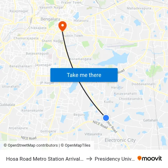 Hosa Road Metro Station Arrival (Mf-22e) to Presidency University map