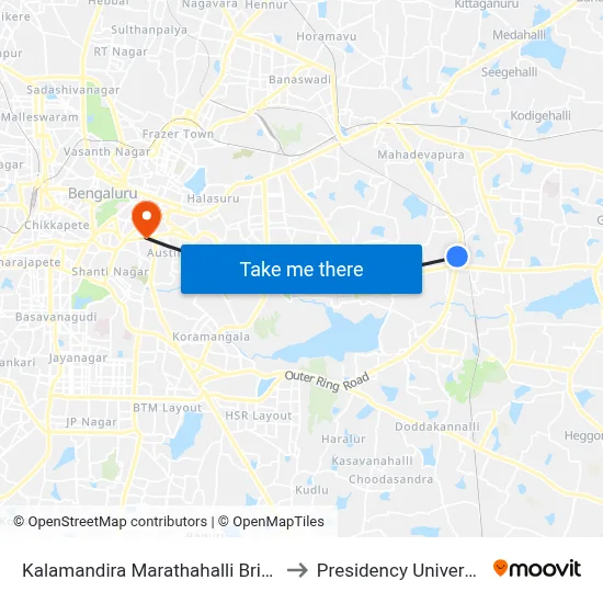 Kalamandira  Marathahalli Bridge to Presidency University map