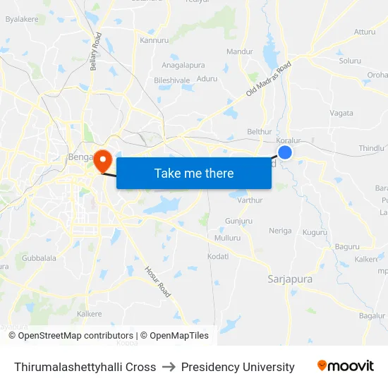 Thirumalashettyhalli Cross to Presidency University map