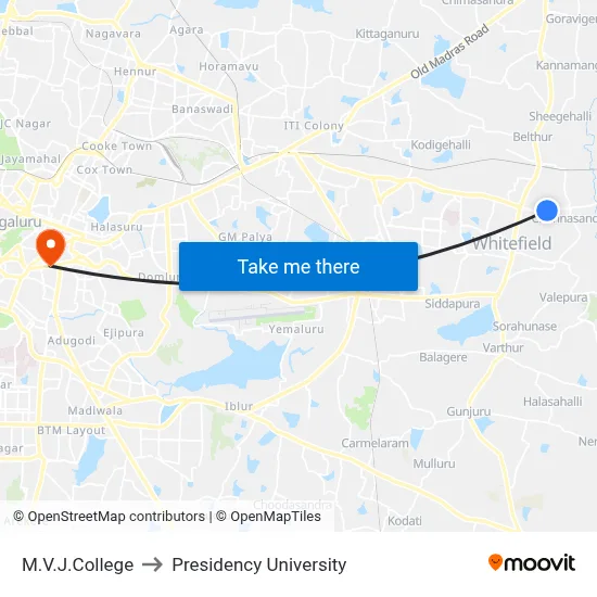 M.V.J.College to Presidency University map