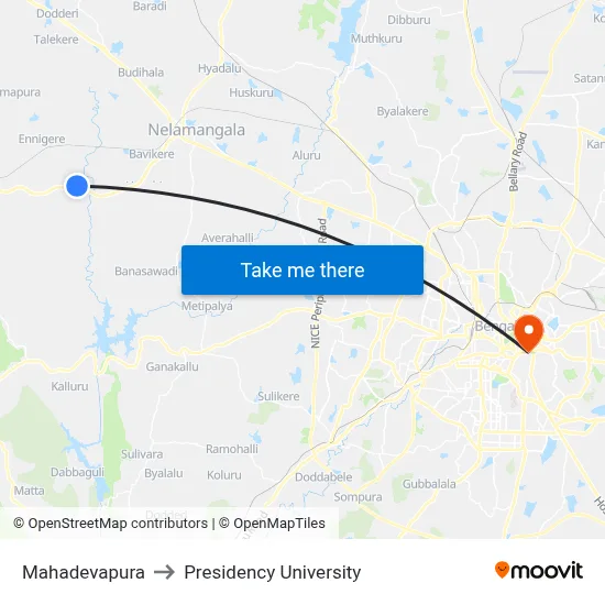 Mahadevapura to Presidency University map