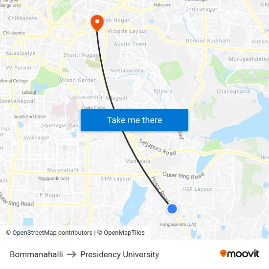 Bommanahalli to Presidency University map