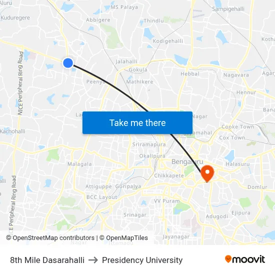 8th Mile Dasarahalli to Presidency University map