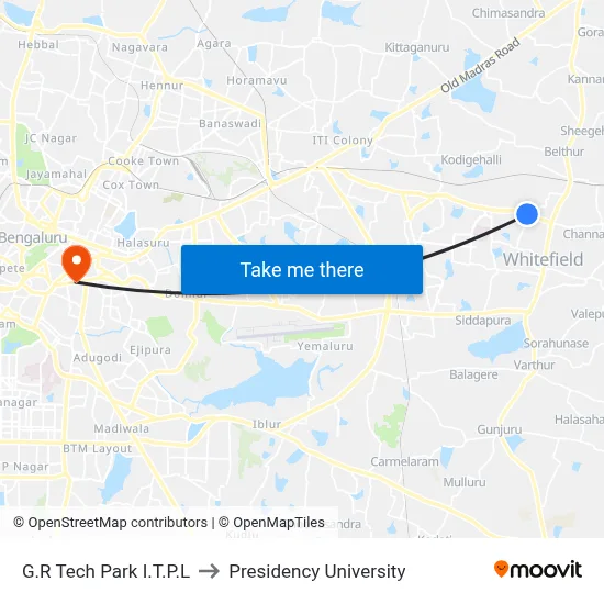 G.R Tech Park I.T.P.L to Presidency University map