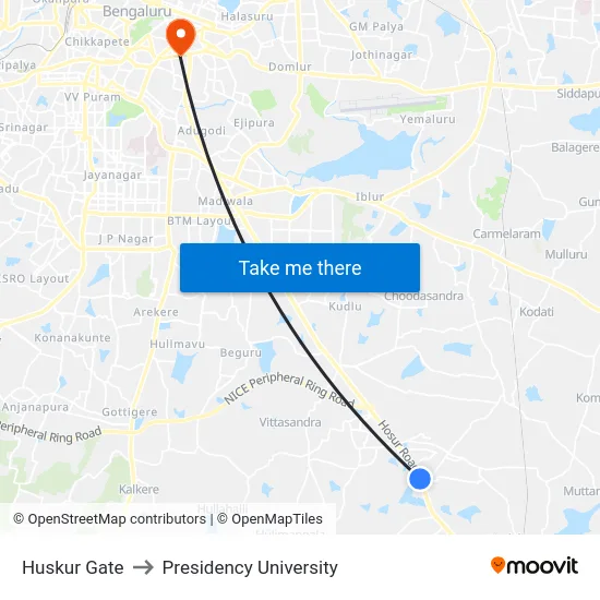 Huskur Gate to Presidency University map